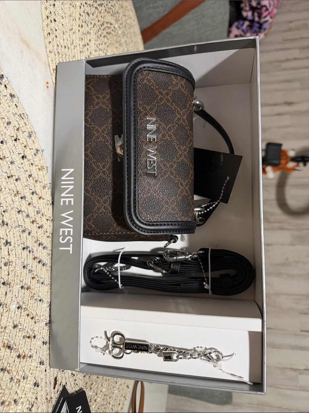 Nine West Brown Monogram Belt Bag with Black Trim